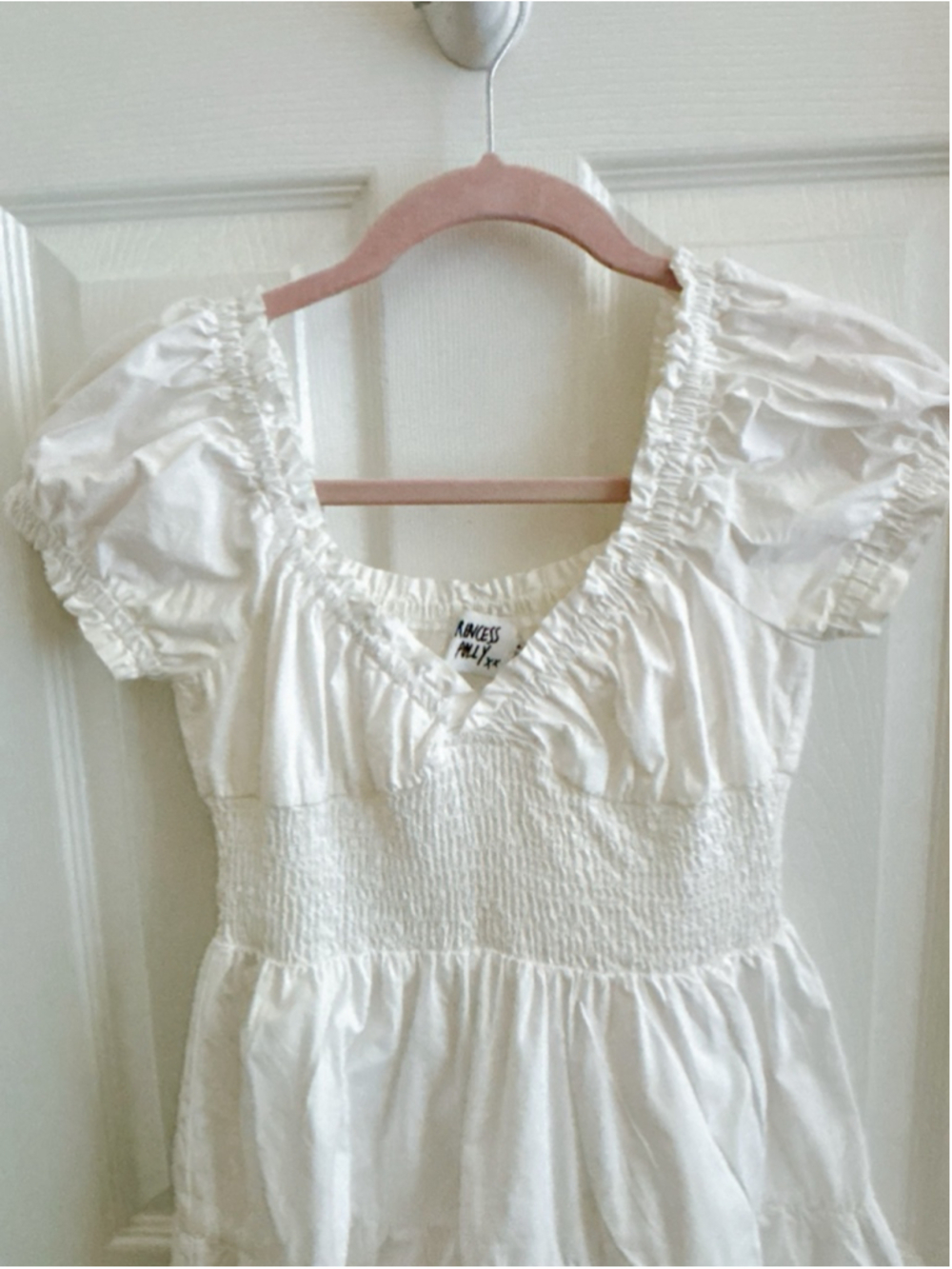 Princess Polly White Babydoll Mini Dress Smocked Sweetheart Ruffle Puff Sleeve - Picture 5 of 8